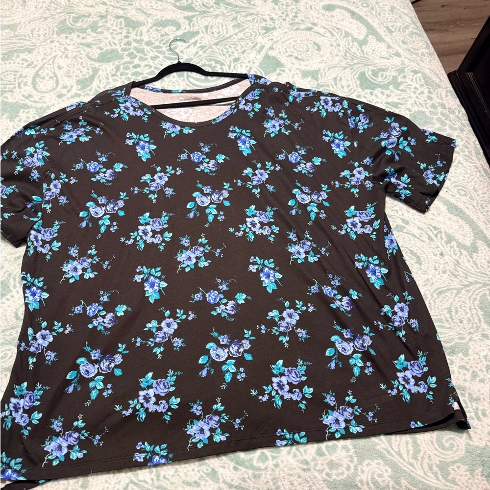 Woman Within Blue Floral Short Sleeve Tee